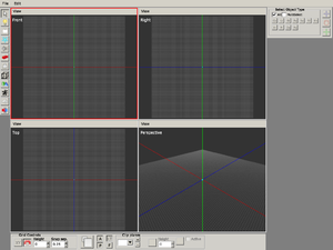 The initial view of the HPL2 level editor.